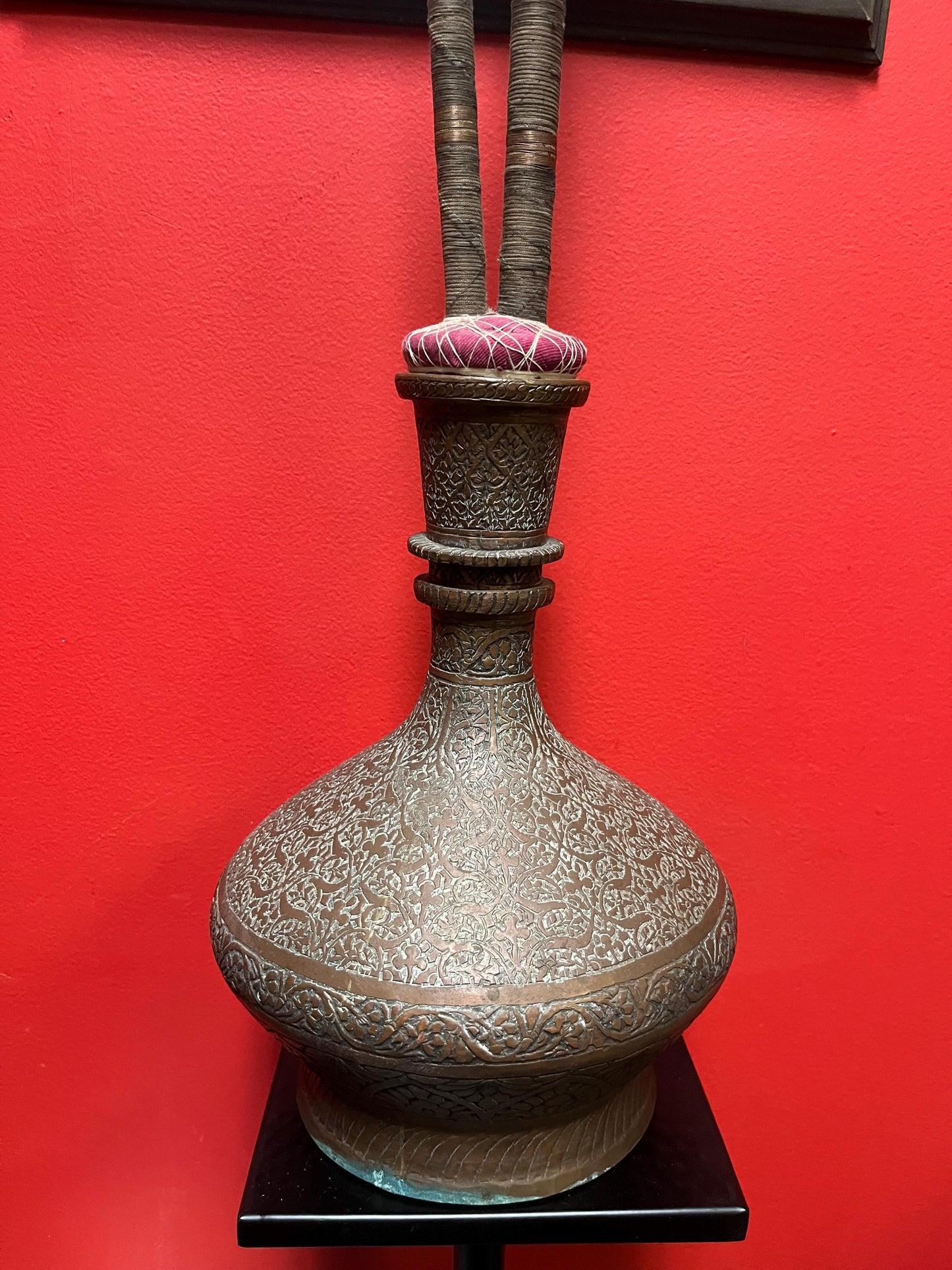 Wonderful 2 foot high Persian brass antique hookah pipe with attachments  looks ready to use  perfect gift - wow