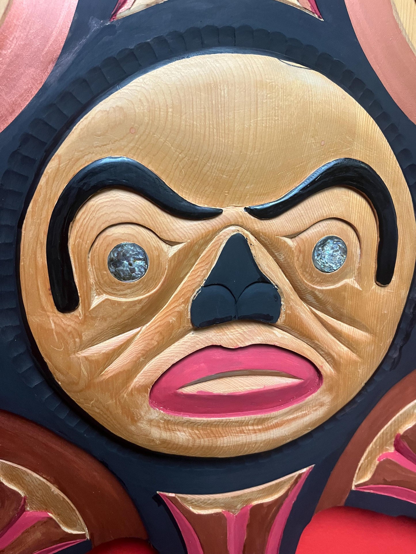 Absolutely fabulous signed 36 inch sun mask indigenous first nations Pacific Northwest Coast sun mask with abalone wow -RS