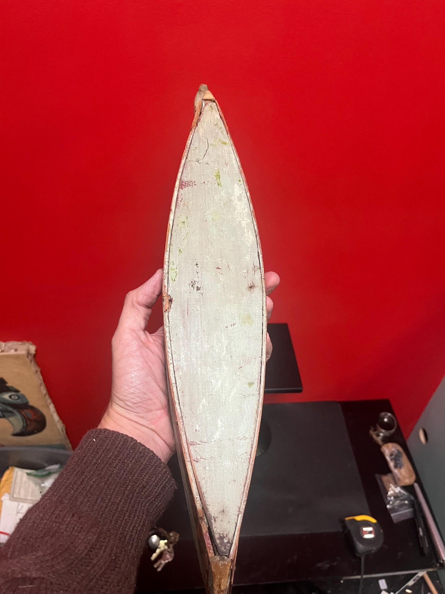 Antique 19th century Nations Pacific Northwest-coast 20  inch long model canoe- wonderful patina  not perfect condition so see photos