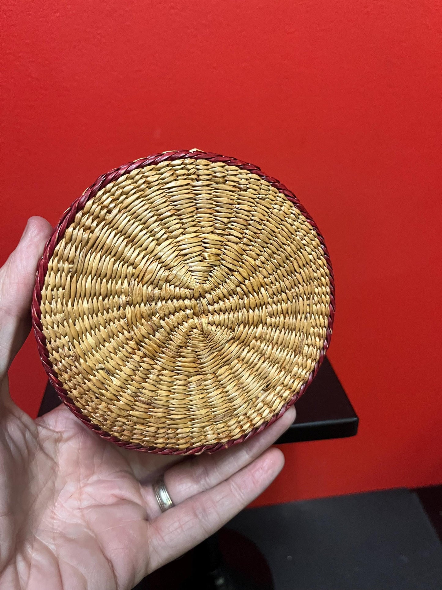 5 by 2.5 inch high Chinese woven basket in lovely condition good gift