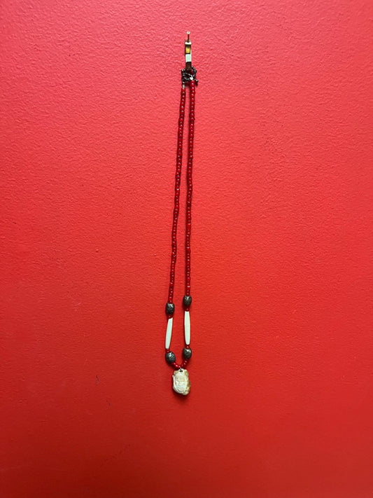 An indigenous First Nations  Canadian antique trade bead 21 inch necklace, bracelet and matching earrings  set in box  made recently -