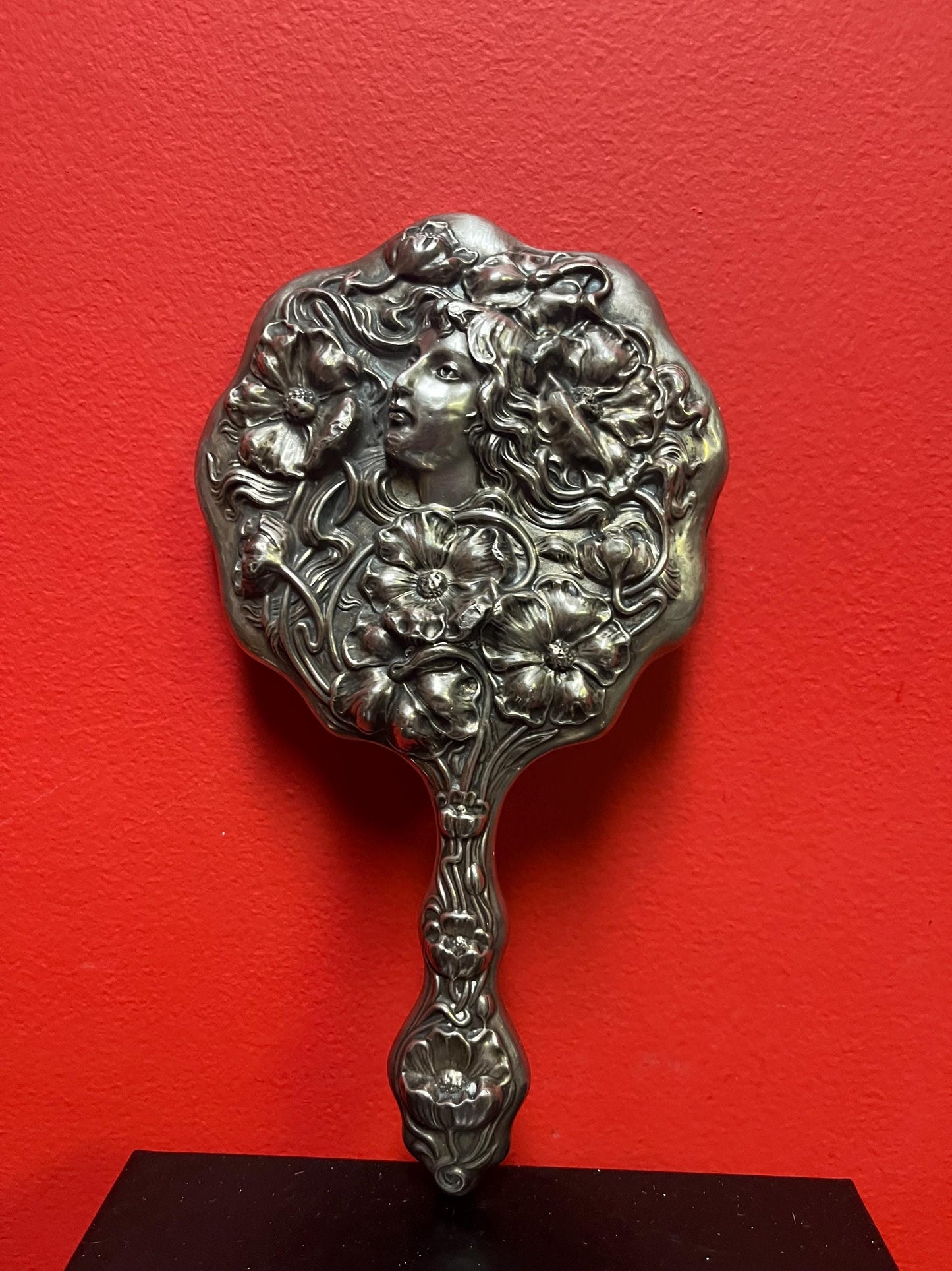 Stunning 925 Sterling 10 inch long art nouveau hand mirror with beautiful woman design  the best  540 g - perfect gift