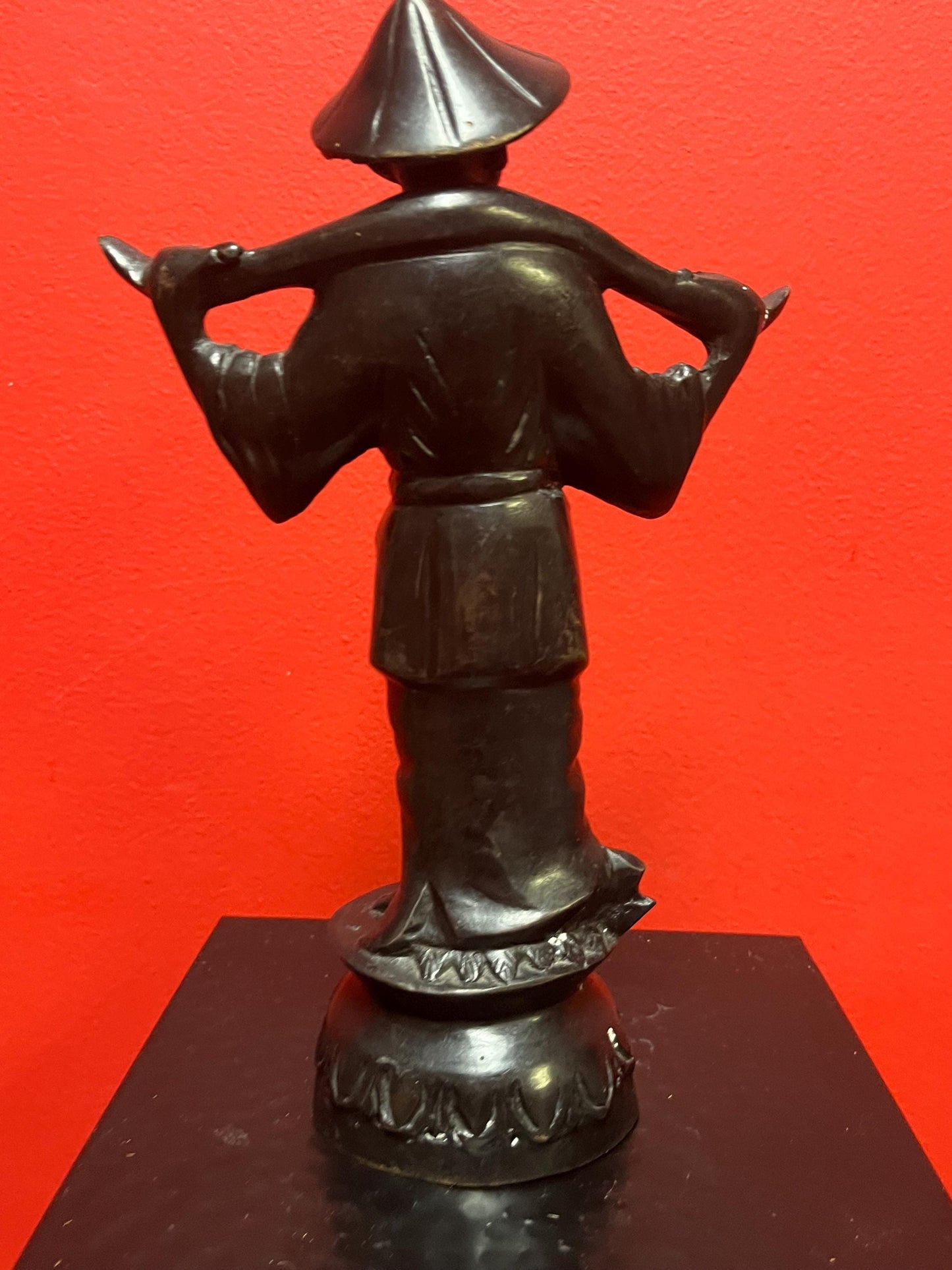 9.5 x 6 inch wide Chinese bronze statue of a man lovely patina and great quality good condition and great value heavy