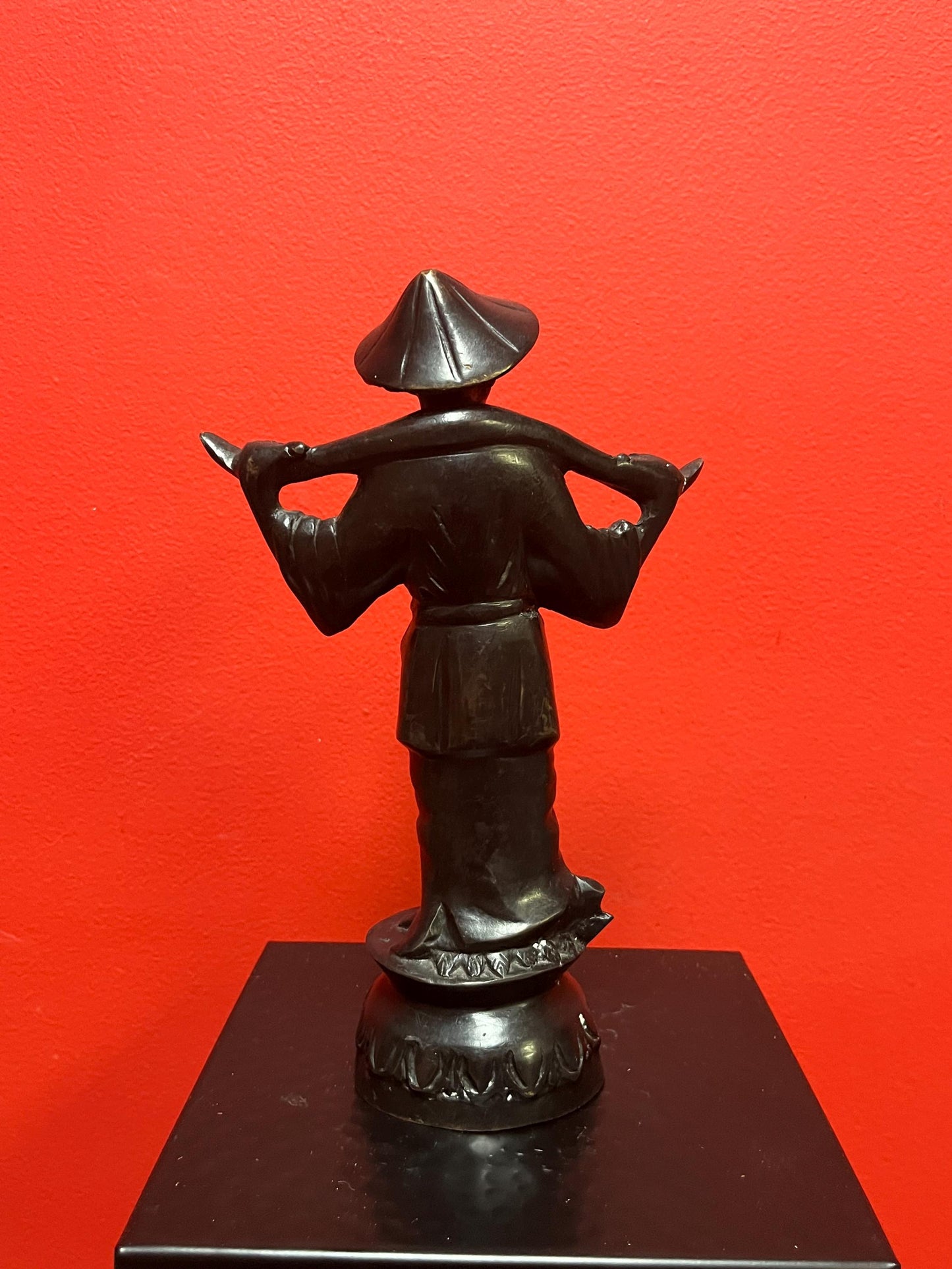 9.5 x 6 inch wide Chinese bronze statue of a man lovely patina and great quality good condition and great value heavy