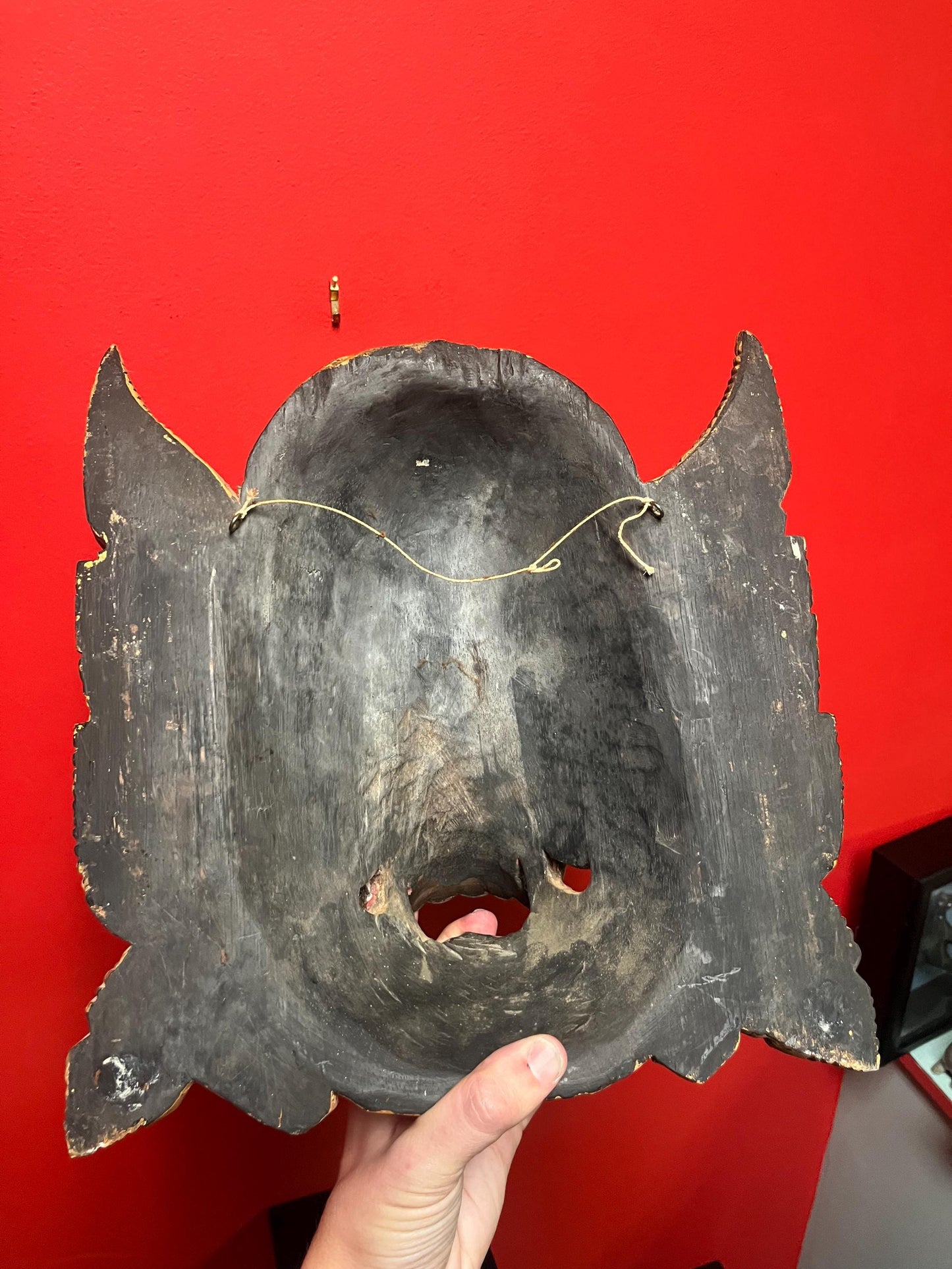 Large south Asian wooden mask in great condition  older piece and 13 x 13“  - wonderful patina