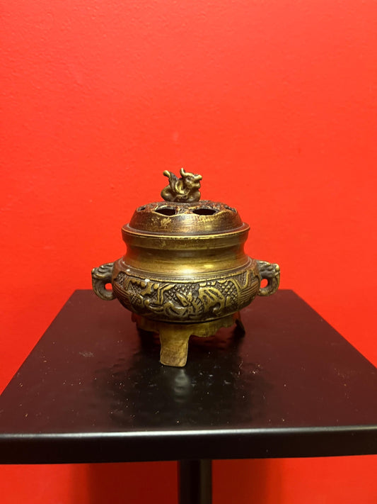 5 inch tall Chinese bronze incense burner   great detail and good weight  value priced