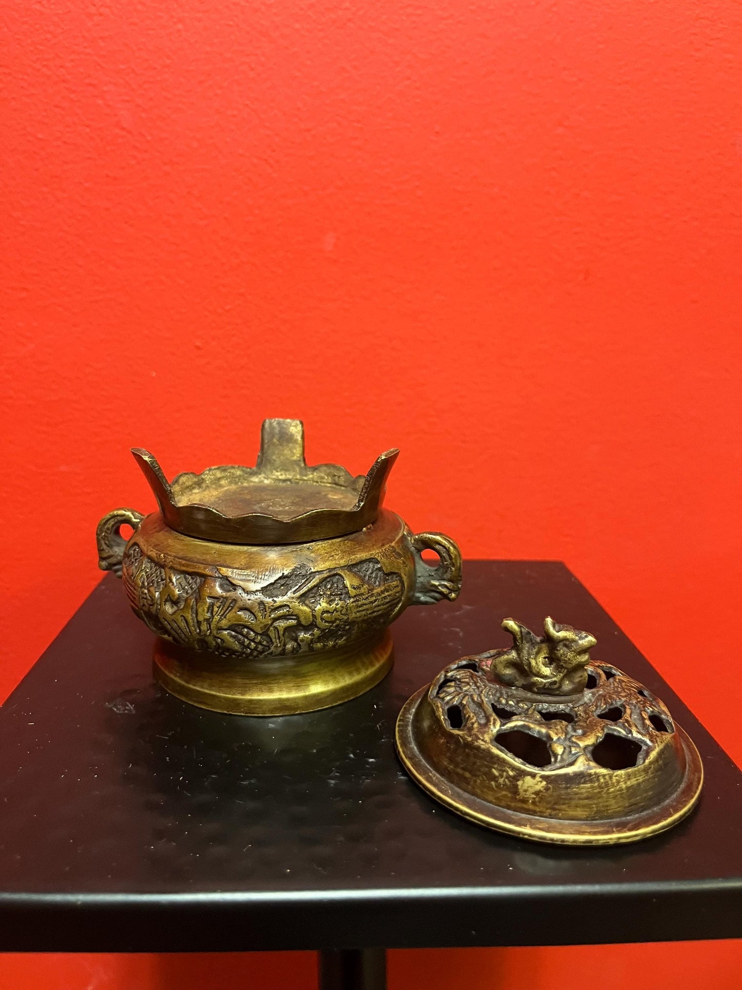 5 inch tall Chinese bronze incense burner   great detail and good weight  value priced