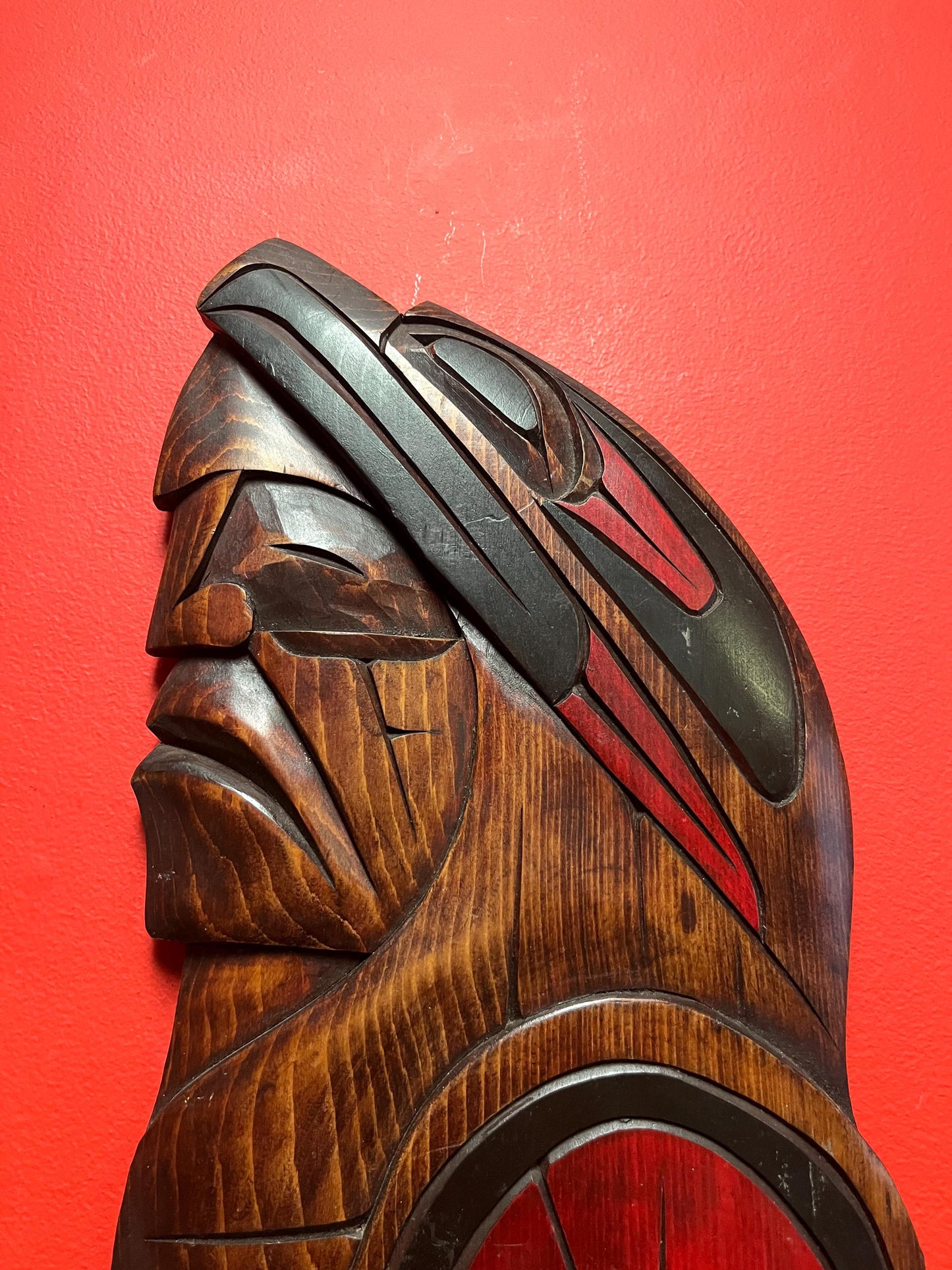 Stunning 31 x 10 indigenous first nations, Pacific Northwest Coast Richard Charlie cedar plaque - chief Eagle transformation - wow