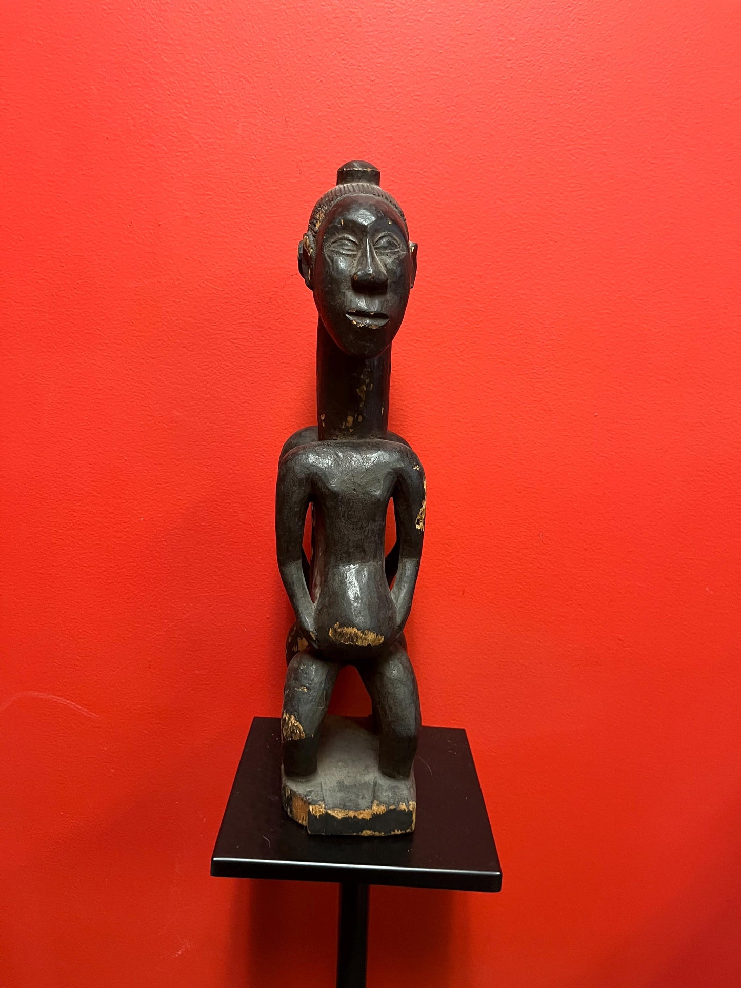 Stunning African Congo old old wooden statue  double figure fertility  18 inches tall  antique condition  wow