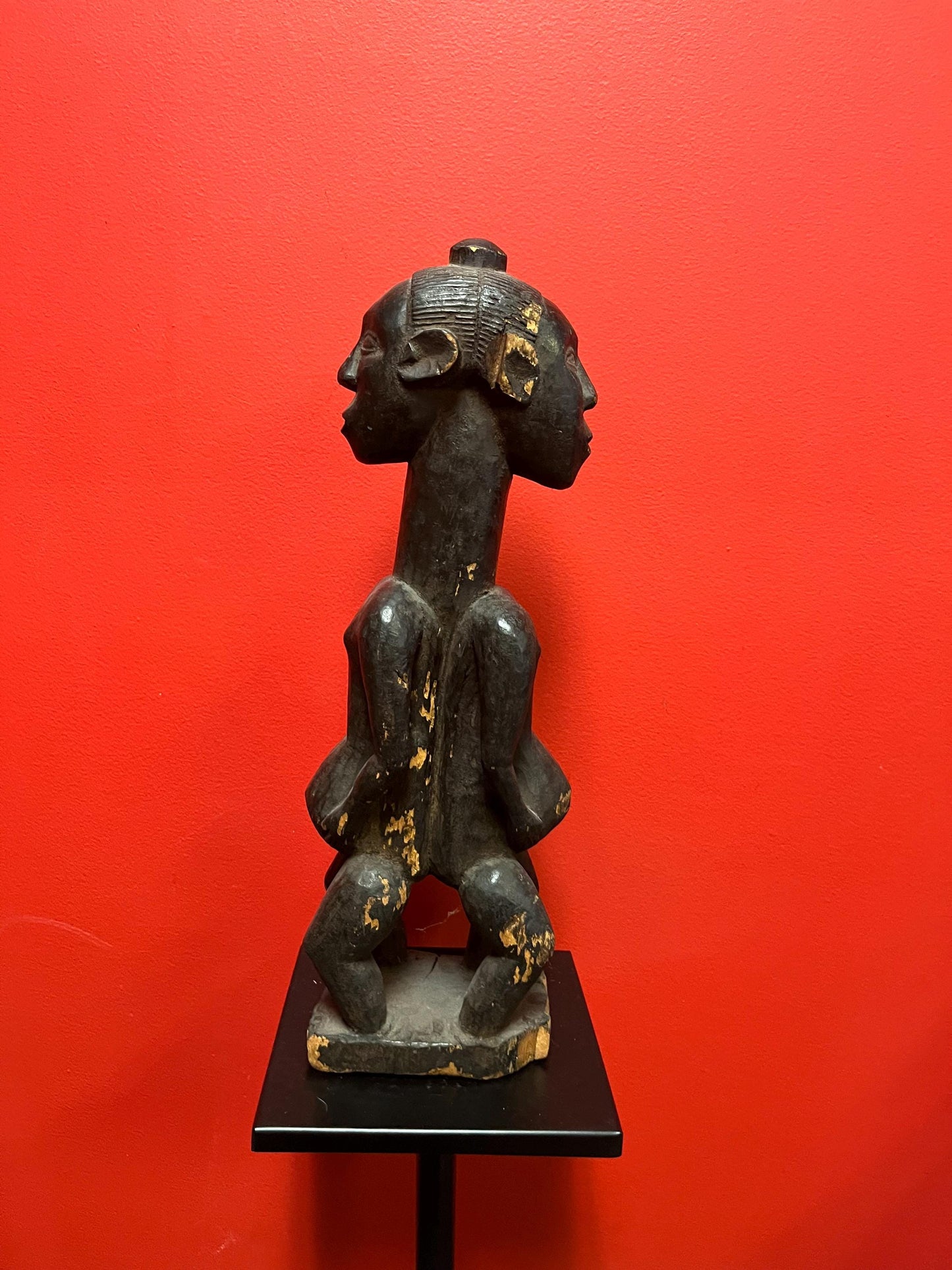 Stunning African Congo old old wooden statue  double figure fertility  18 inches tall  antique condition  wow
