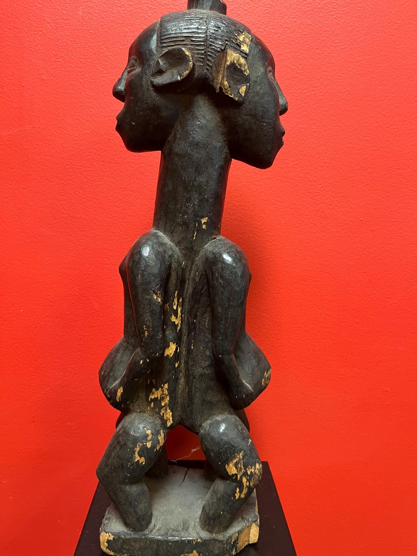 Stunning African Congo old old wooden statue  double figure fertility  18 inches tall  antique condition  wow