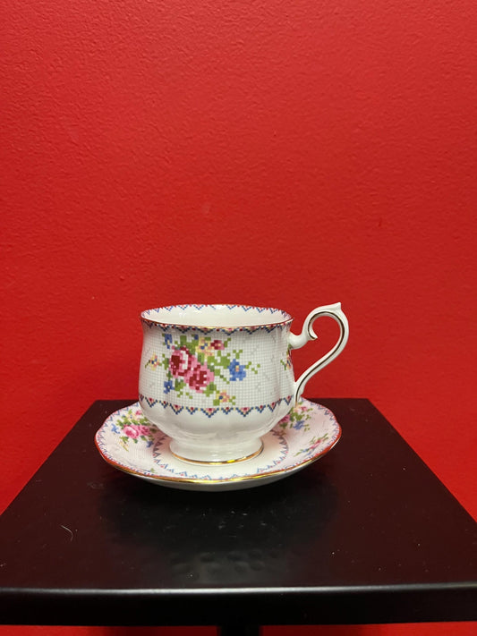Royal Albert petit point cup and saucer  great condition  more available   great condition   super price