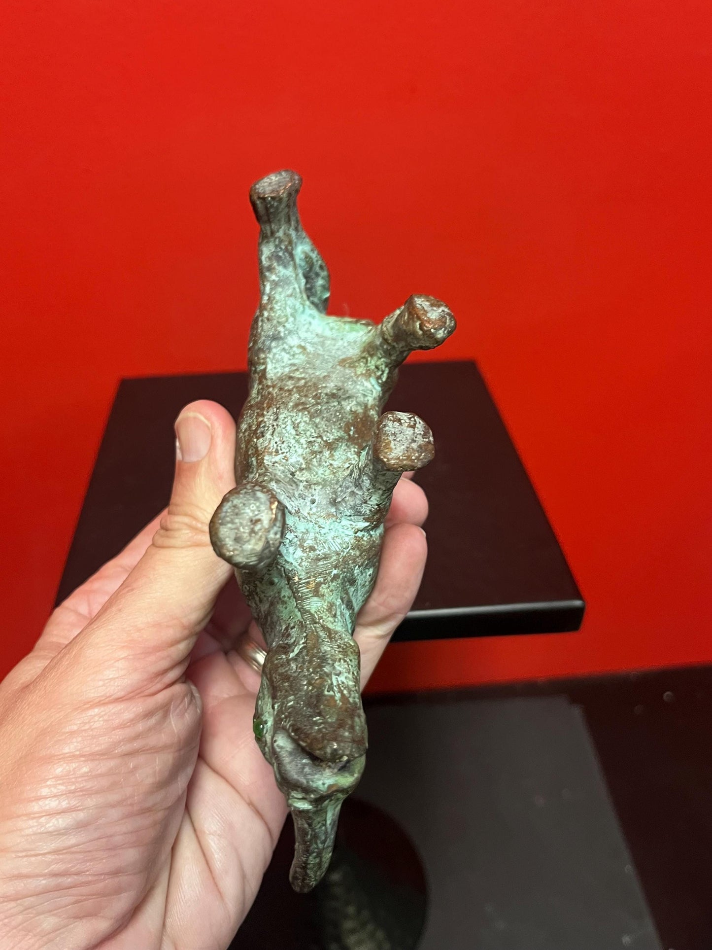 7 x 3 inch high antique Chinese bronze rhinoceros  great patina and amazing glass eyes  wow