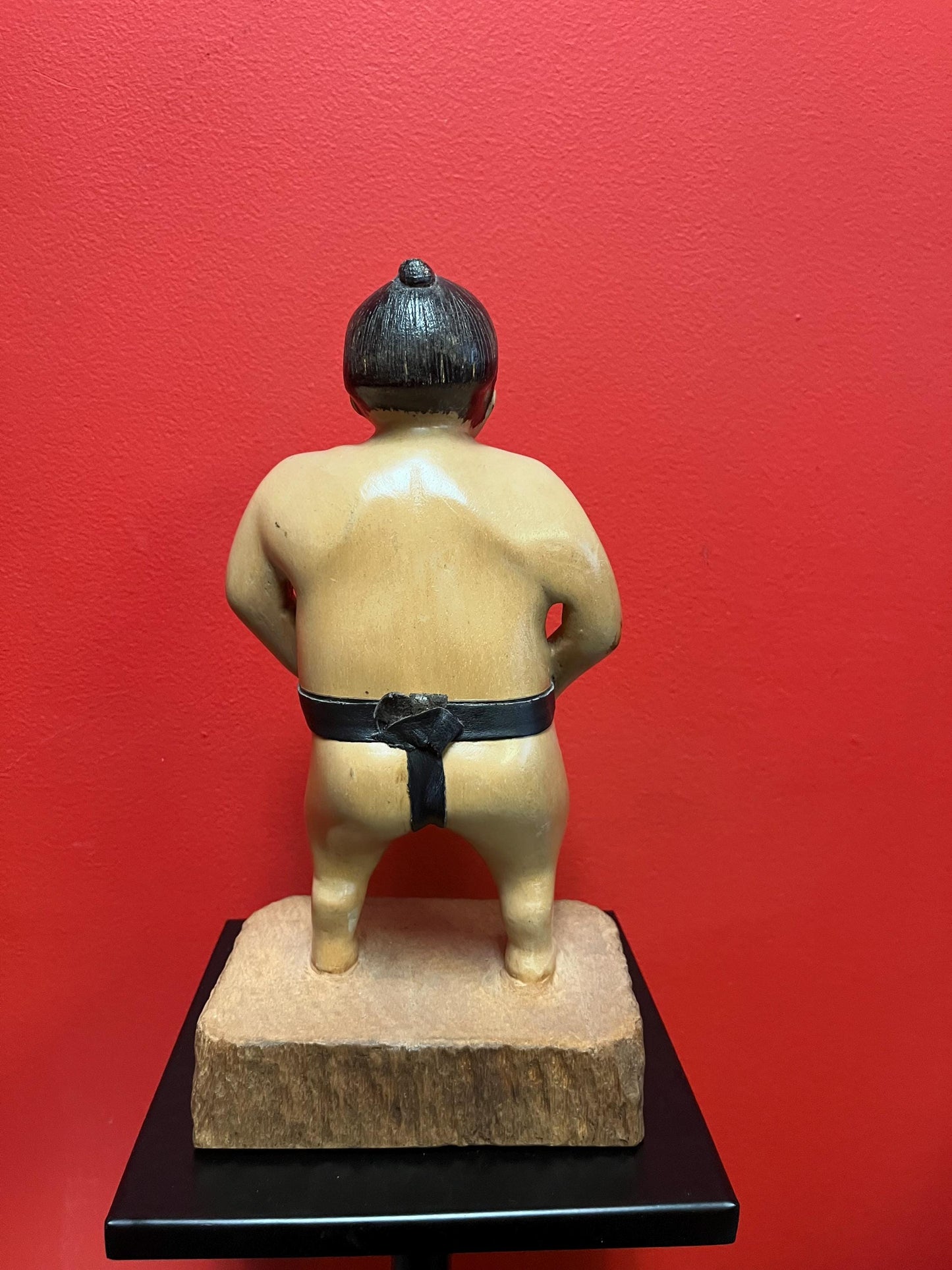 Beautiful antique Japanese FOLK ART wooden and leather sumo wrestler statue 11 inches tall amazing patina Japanese antique