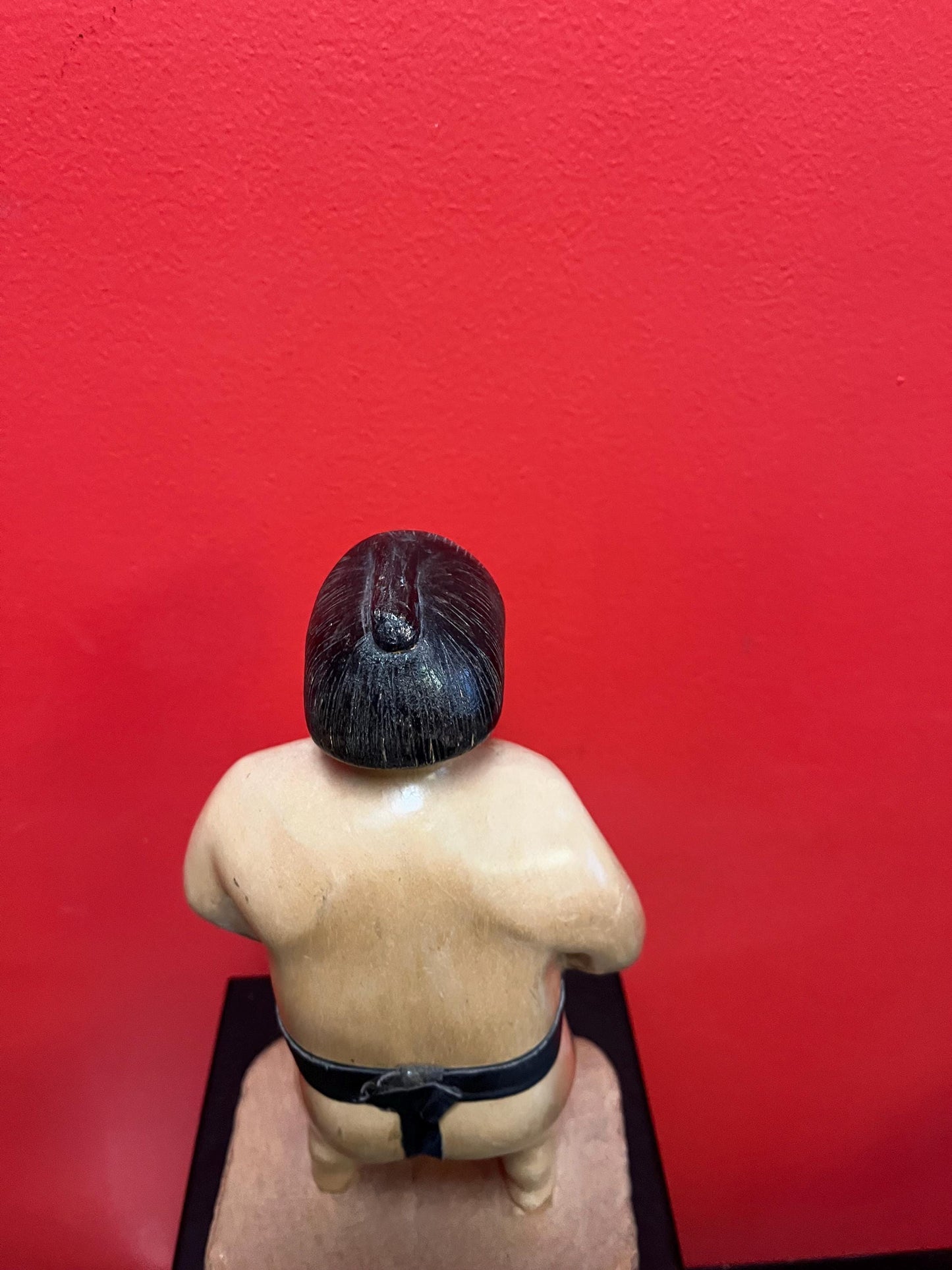 Beautiful antique Japanese FOLK ART wooden and leather sumo wrestler statue 11 inches tall amazing patina Japanese antique