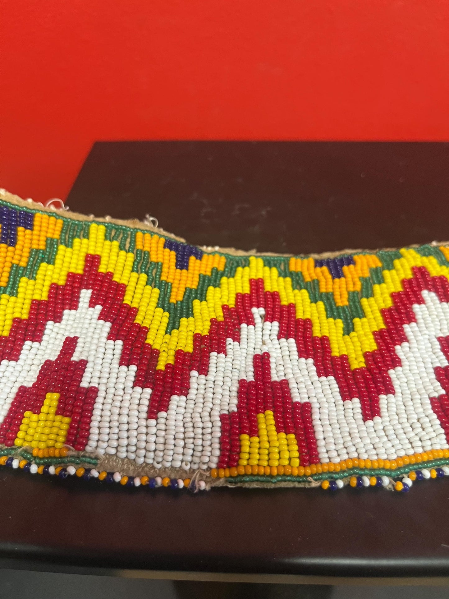 Stunning indigenous first nations Pacific Northwest coast 12 x 3 1/2 wide beaded piece beautiful quality, amazing detail - tiny damage