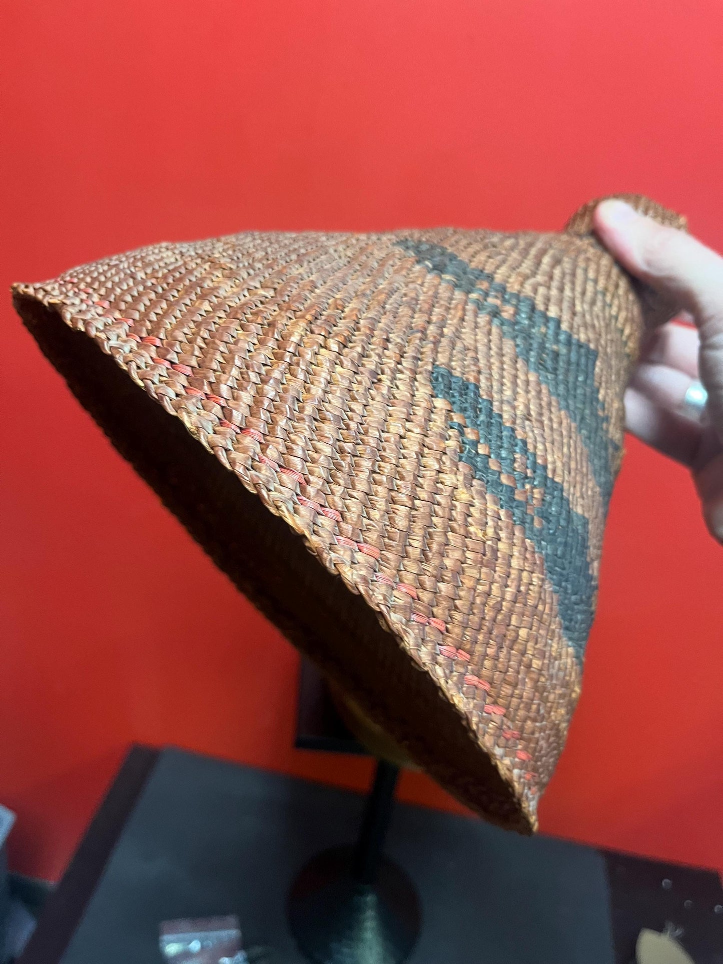 Stunning museum quality 11 x 10“ wide authentic early early 19 century indigenous First Nations Nootka whaling hat great patina and design