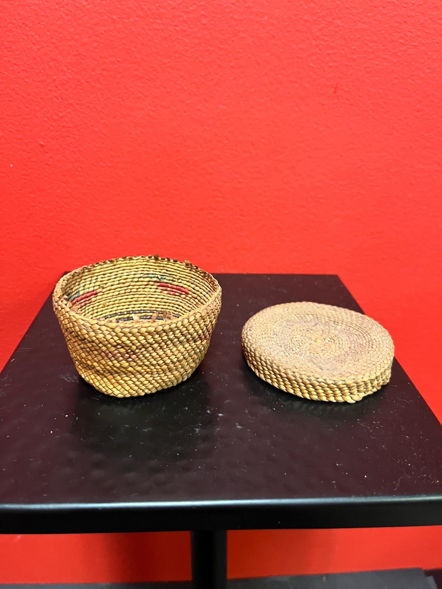 Beautiful little 3 inch indigenous first nations specific northwest Coast woven basket as is - see photos great value