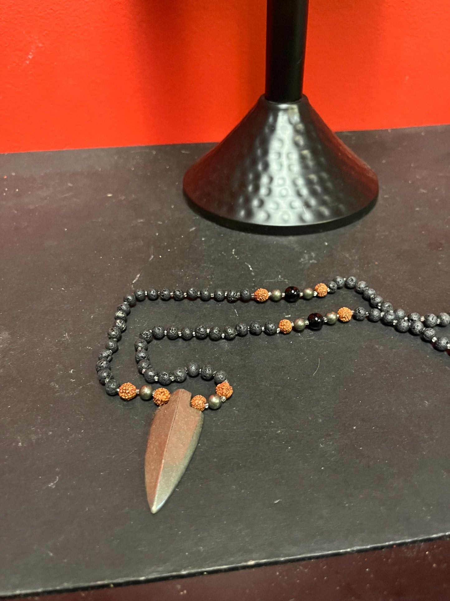 Very cool approximately 28 inch long petrified lava ? and stone necklace with very cool pendant great value and perfect gift