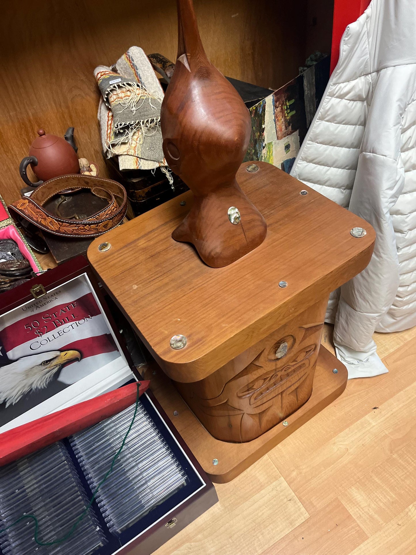 stunning museum quality 38 x 17 wide unsigned cedar ceremonial box with killer whale top masterpiece in the style of Bill Reid