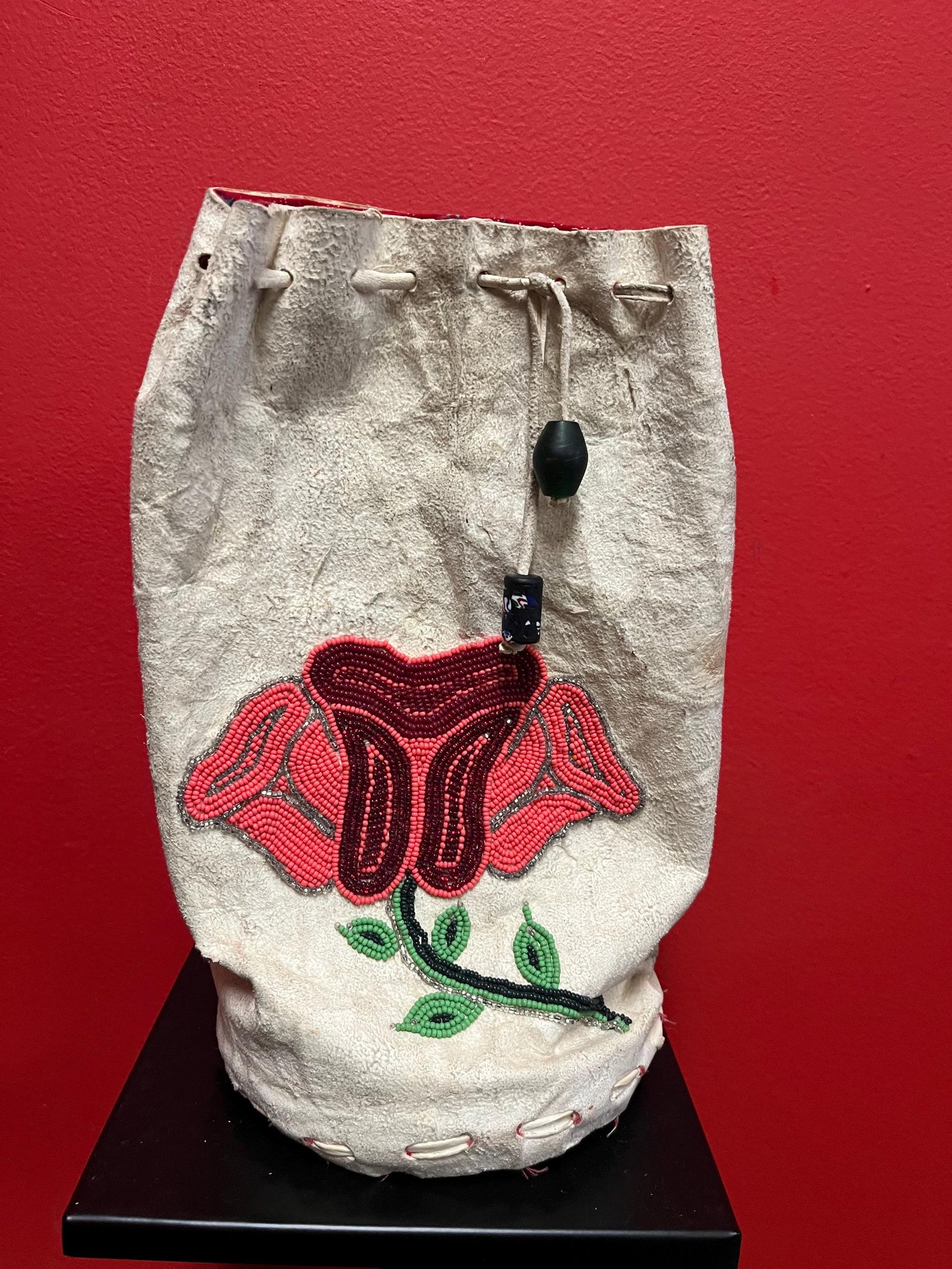 Very cool 6 x 11 high indigenous first nation pacific northwest coast leather and beaded bag see photos great value