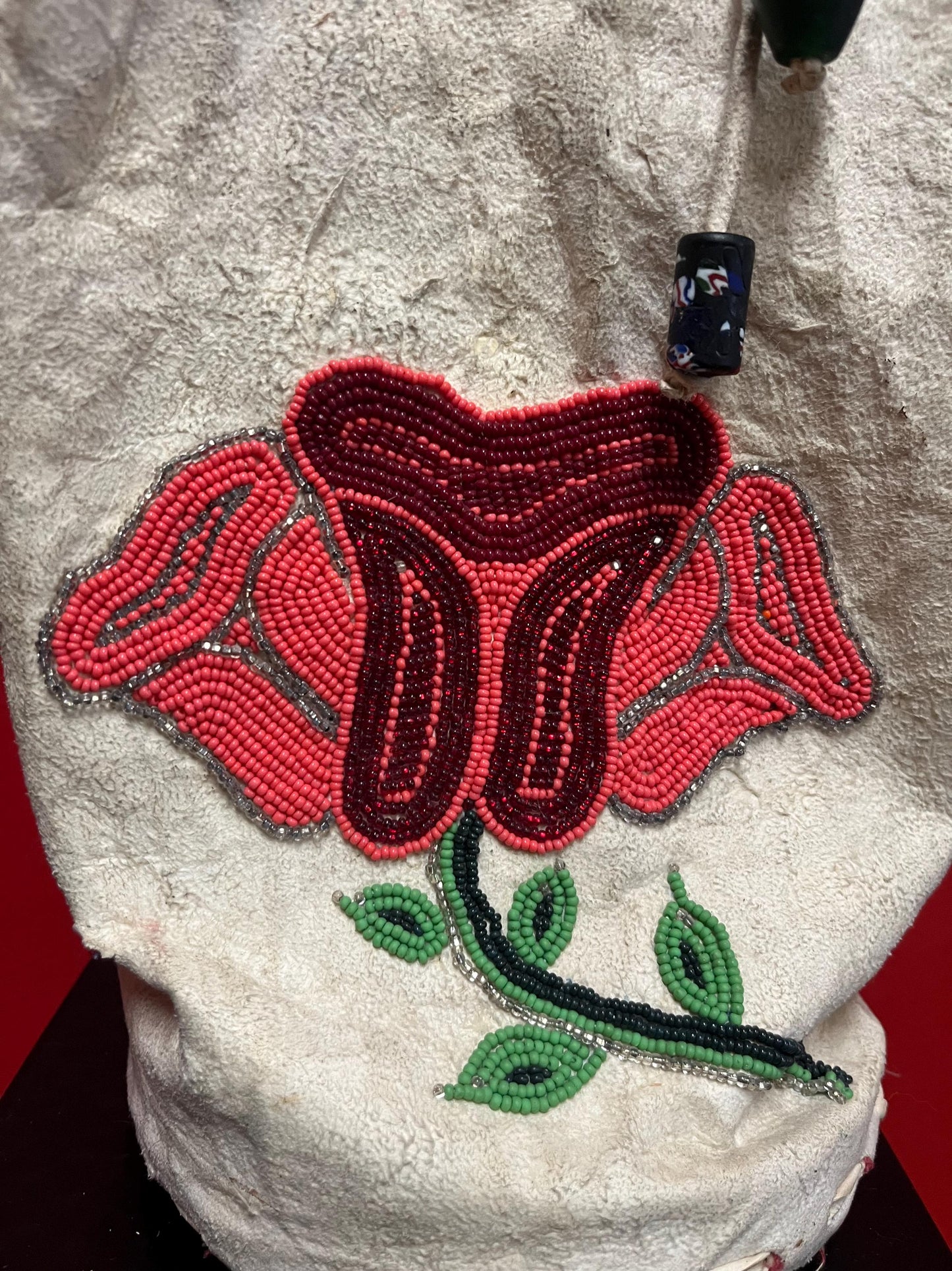 Very cool 6 x 11 high indigenous first nation pacific northwest coast leather and beaded bag see photos great value