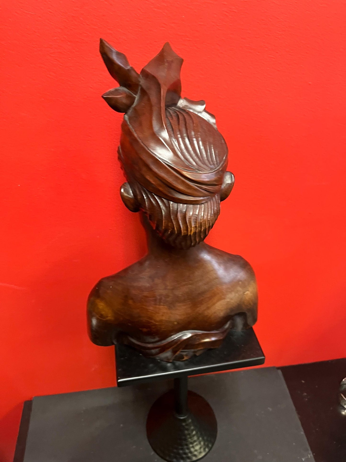 Beautiful heavy 17 inch tall signed wooden statue of a male warrior   Indonesian old  perfect condition and detail