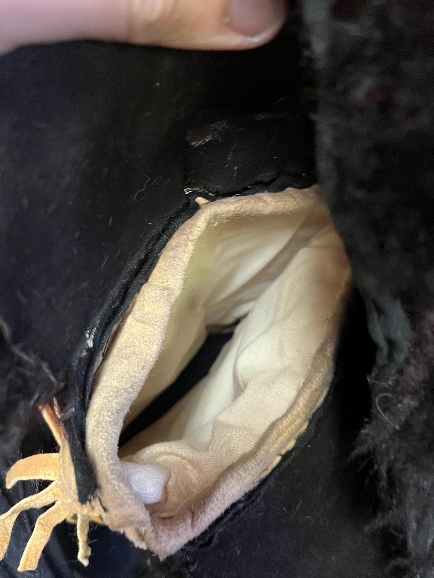 16 x 12 long indigenous first nations specific northwest Coast leather fur beaded moccasins in less than perfect condition  see photos