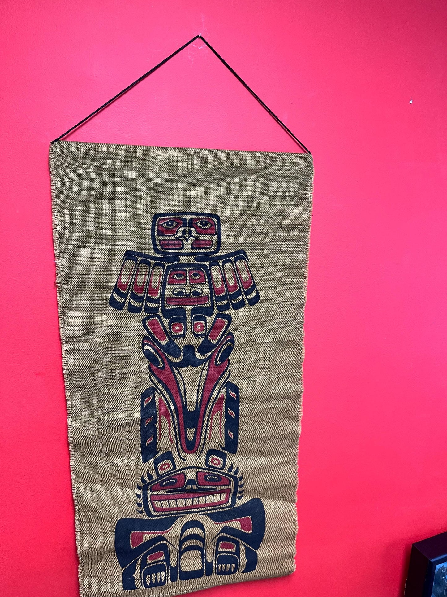 Beautiful vintage 36 x 18 indigenous first nations woven wall hanging  green part measured only