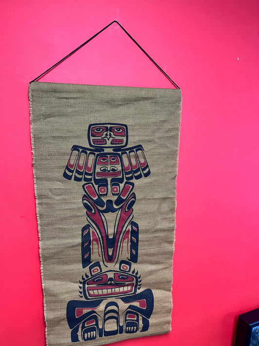 Beautiful vintage 36 x 18 indigenous first nations woven wall hanging  green part measured only