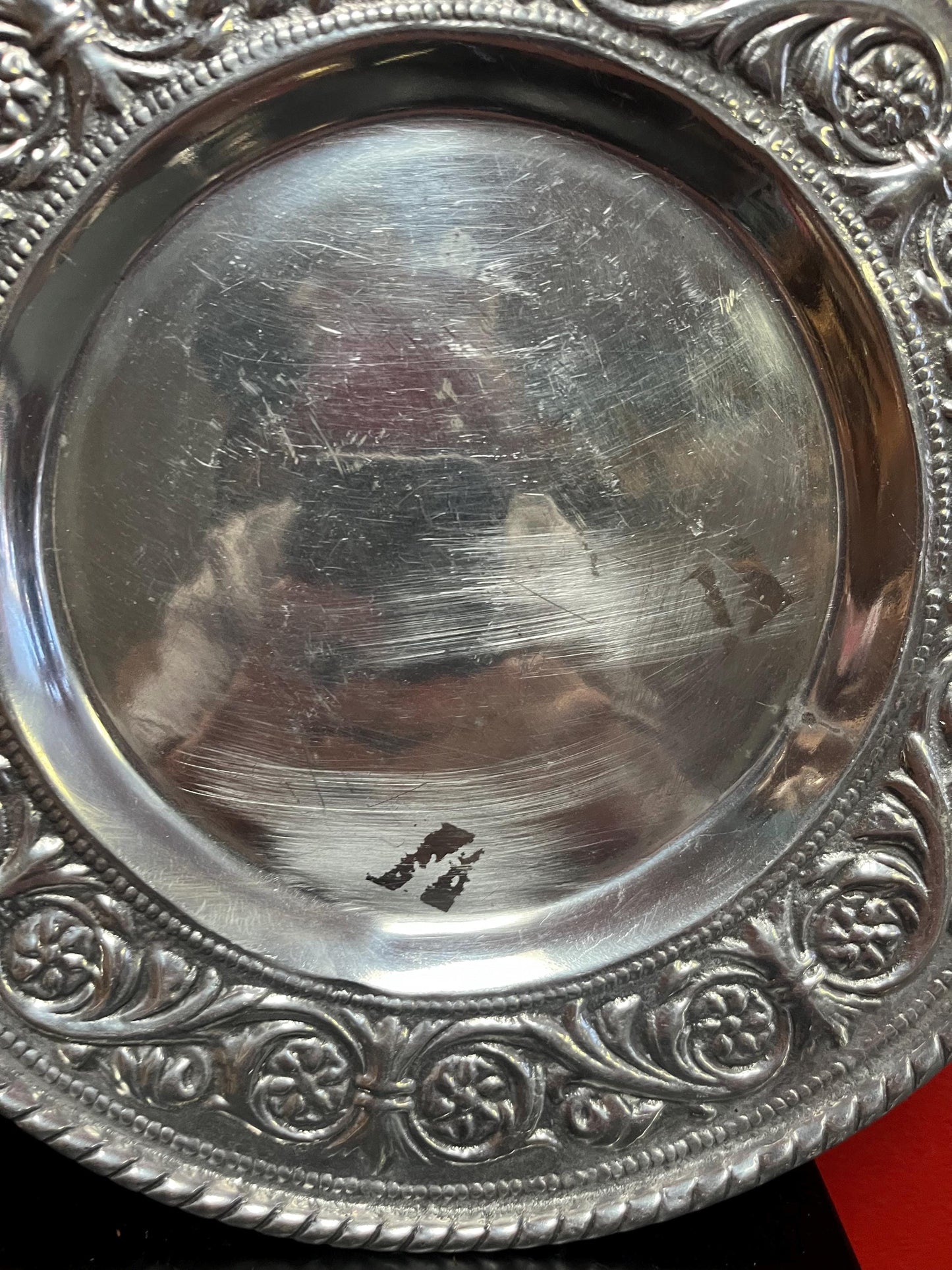 Very heavy beautiful 11 inch wide English silver plated charger  plate  great decoration - couple marks  good value