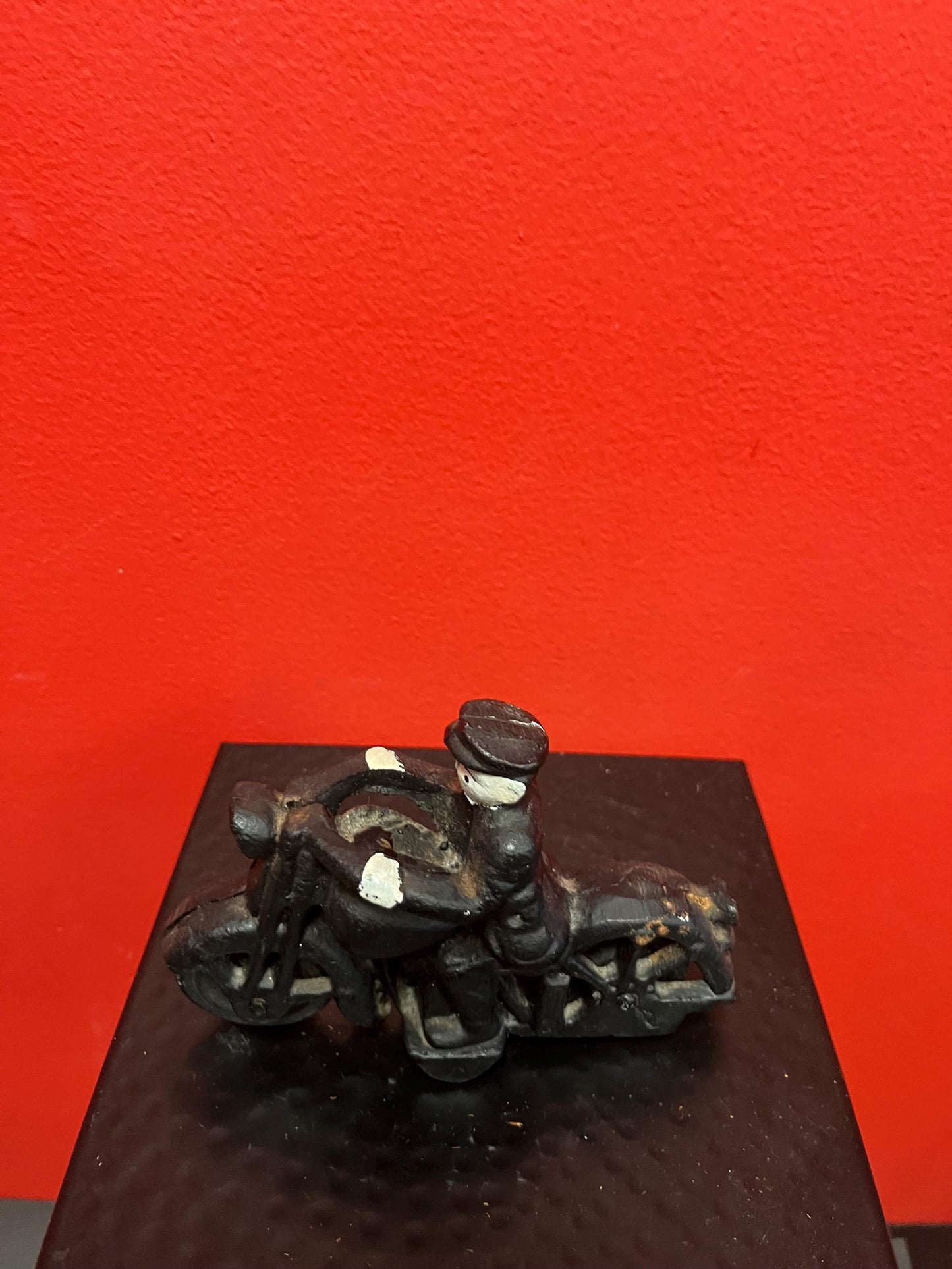 Beautiful antique cast-iron 6 x 4 high motorcycle with Rider  one screw replaced  great antique condition - perfect gift