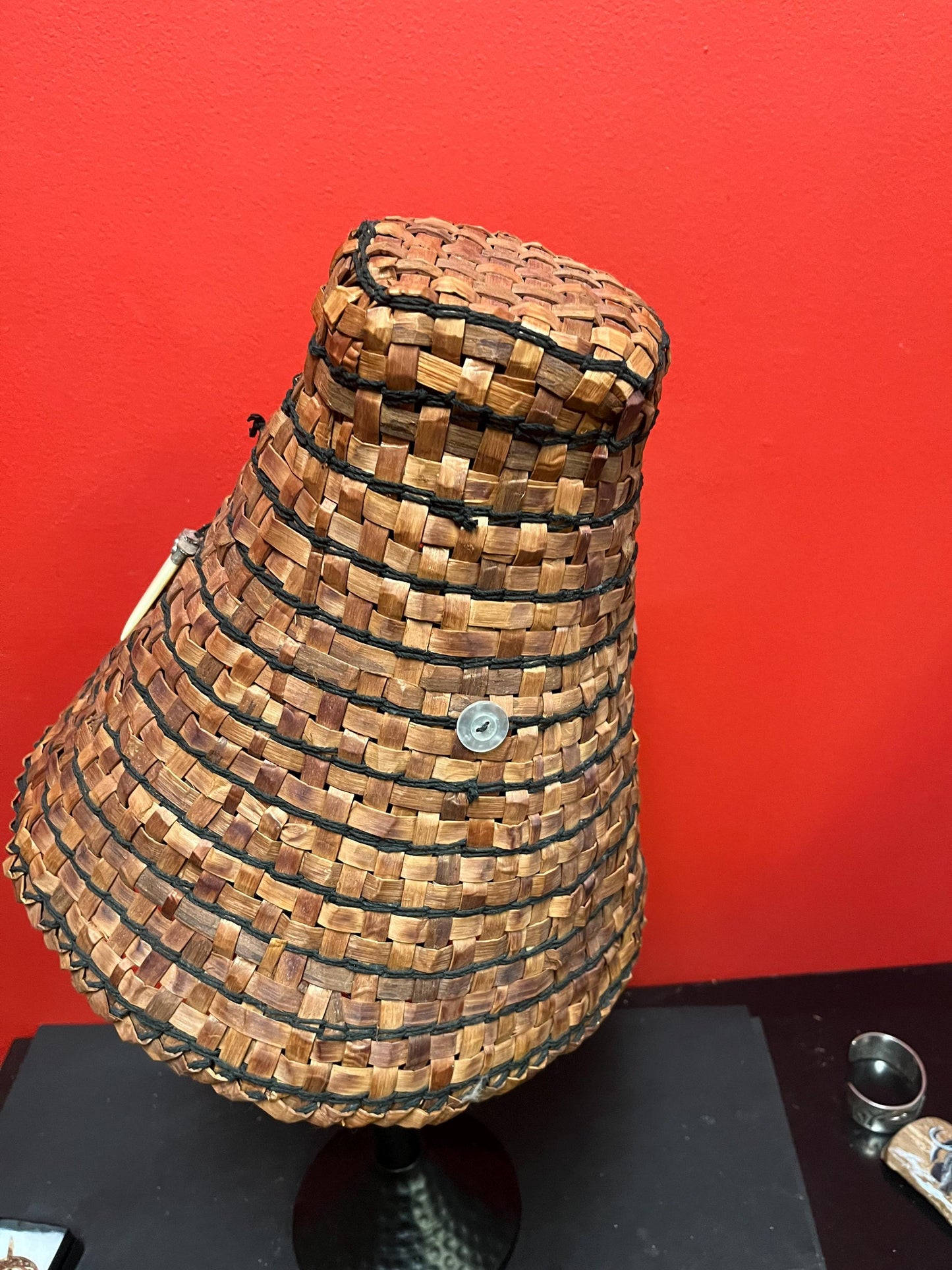 Stunning indigenous 12 x 12 (8 inches wide inside) Canadian West Coast vintage birch bark hat high-quality