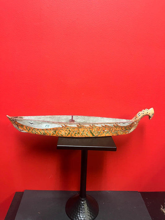 Antique 19th century Nations Pacific Northwest-coast 20  inch long model canoe- wonderful patina  not perfect condition so see photos
