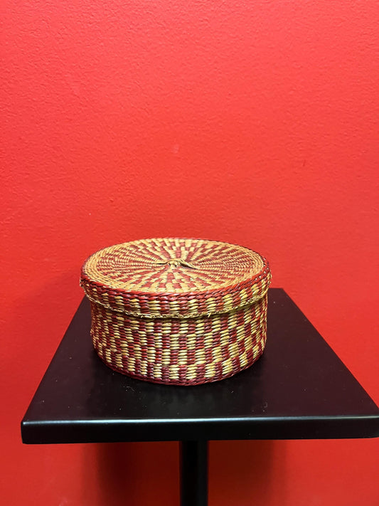 5 by 2.5 inch high Chinese woven basket in lovely condition  good gift