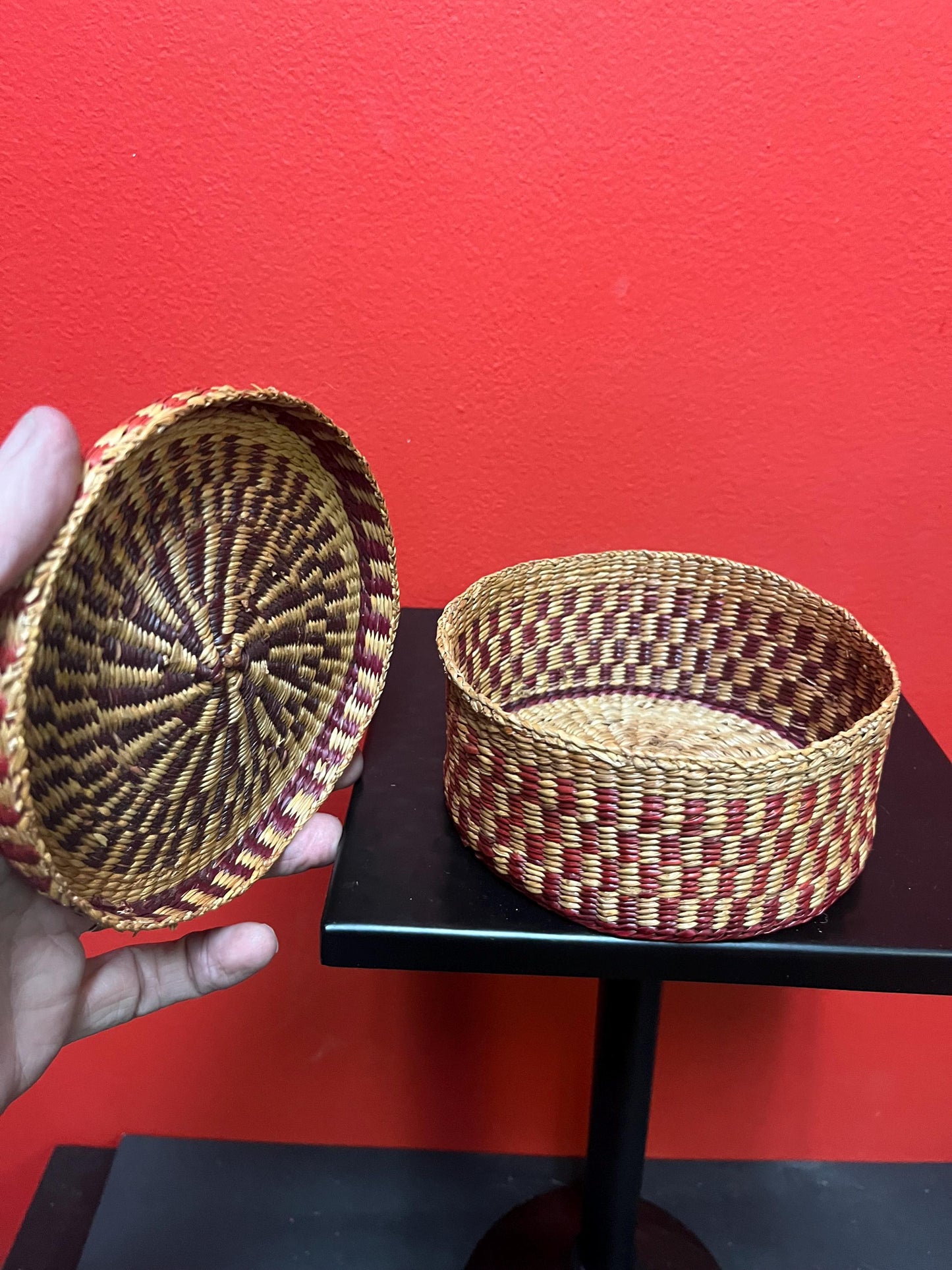 5 by 2.5 inch high Chinese woven basket in lovely condition good gift
