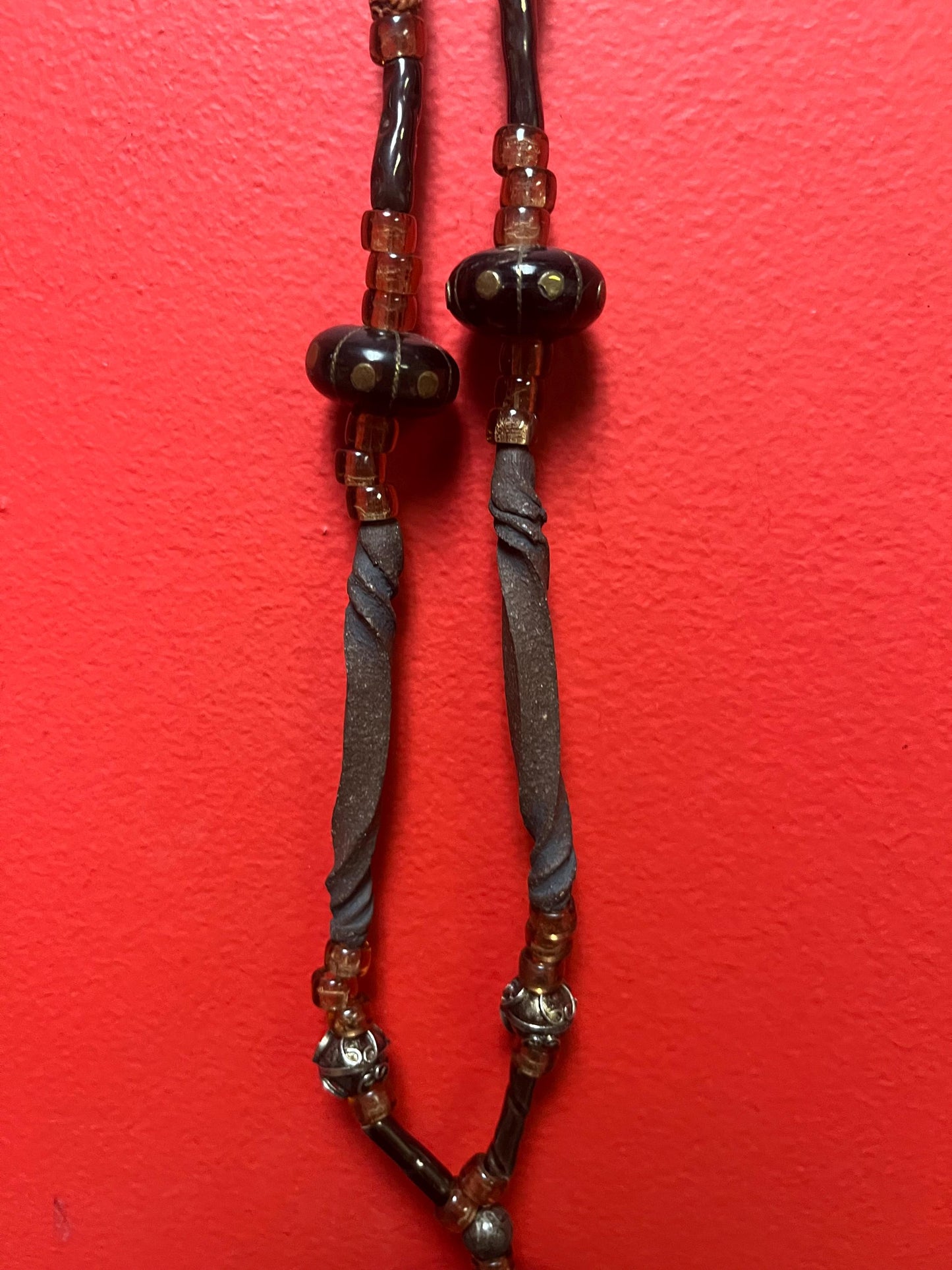 Approximately 26 inch long stone, beads and wood necklace  very funky and beautiful  great gift -