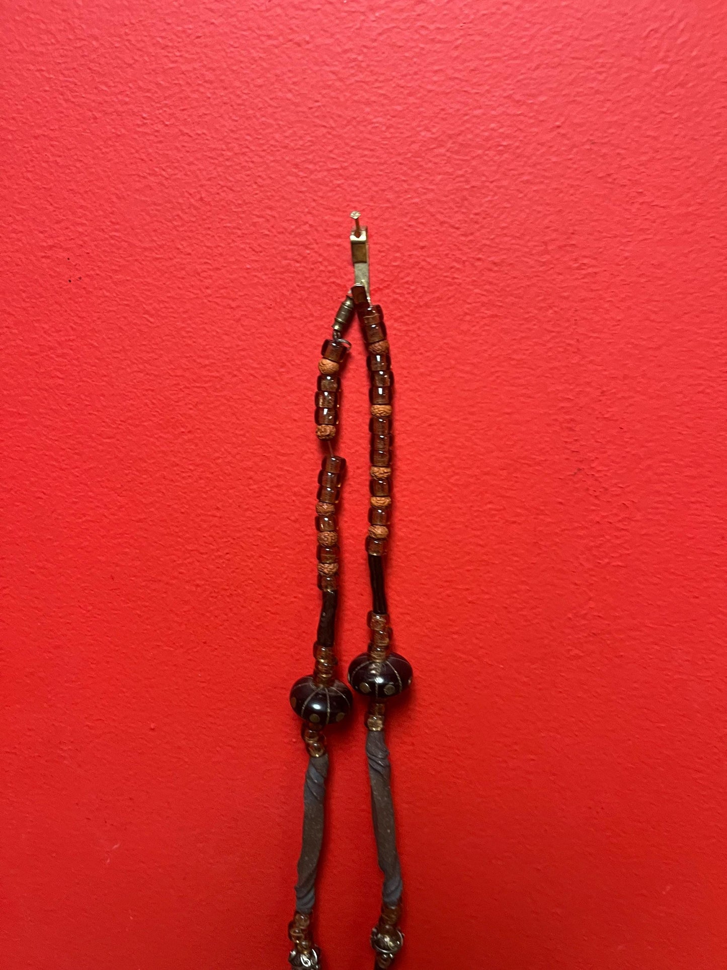 Approximately 26 inch long stone, beads and wood necklace  very funky and beautiful  great gift -