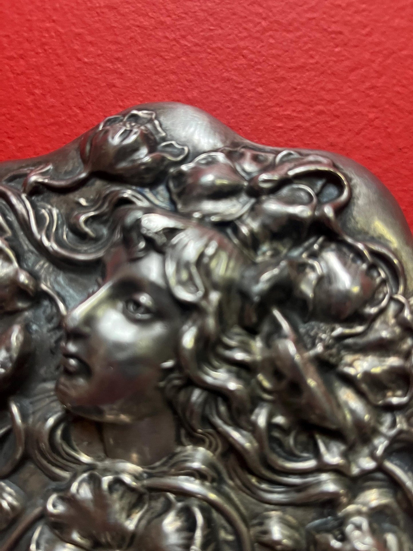 Stunning 925 Sterling 10 inch long art nouveau hand mirror with beautiful woman design  the best  540 g - perfect gift
