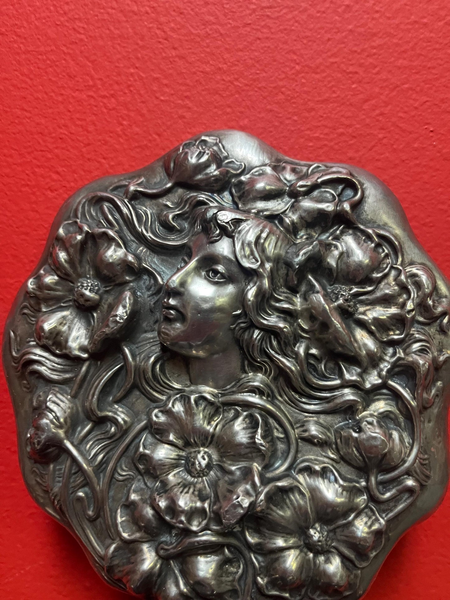 Stunning 925 Sterling 10 inch long art nouveau hand mirror with beautiful woman design  the best  540 g - perfect gift