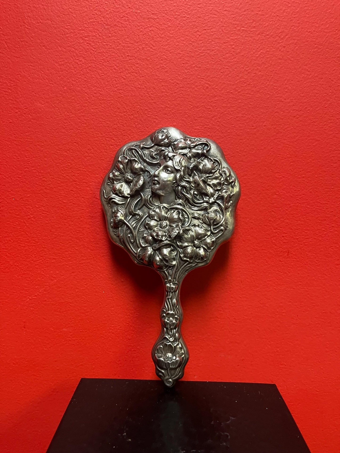 Stunning 925 Sterling 10 inch long art nouveau hand mirror with beautiful woman design  the best  540 g - perfect gift