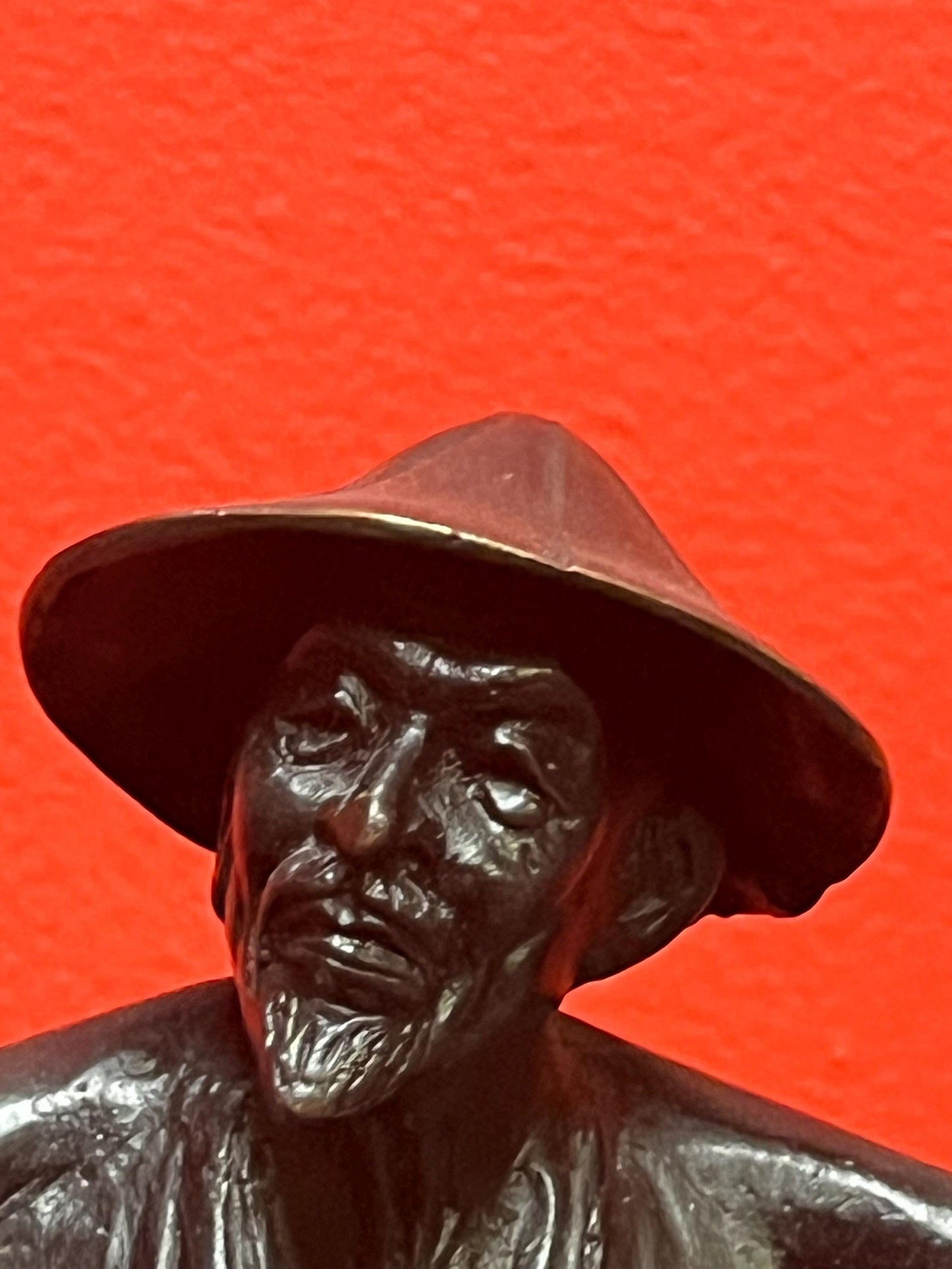 9.5 x 6 inch wide Chinese bronze statue of a man lovely patina and great quality good condition and great value heavy