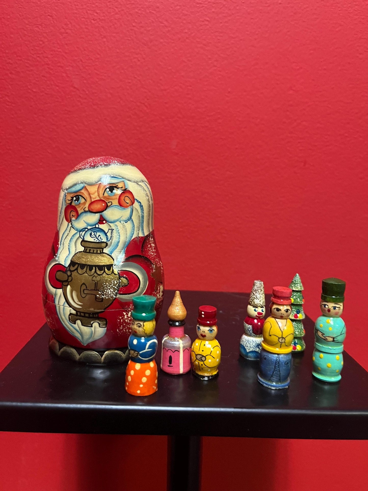Ukrainian stacking doll set  Christmas Santa Claus European beauty  wow  5 inches tall