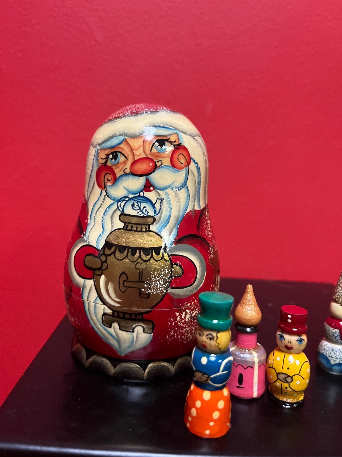 Ukrainian stacking doll set  Christmas Santa Claus European beauty  wow  5 inches tall