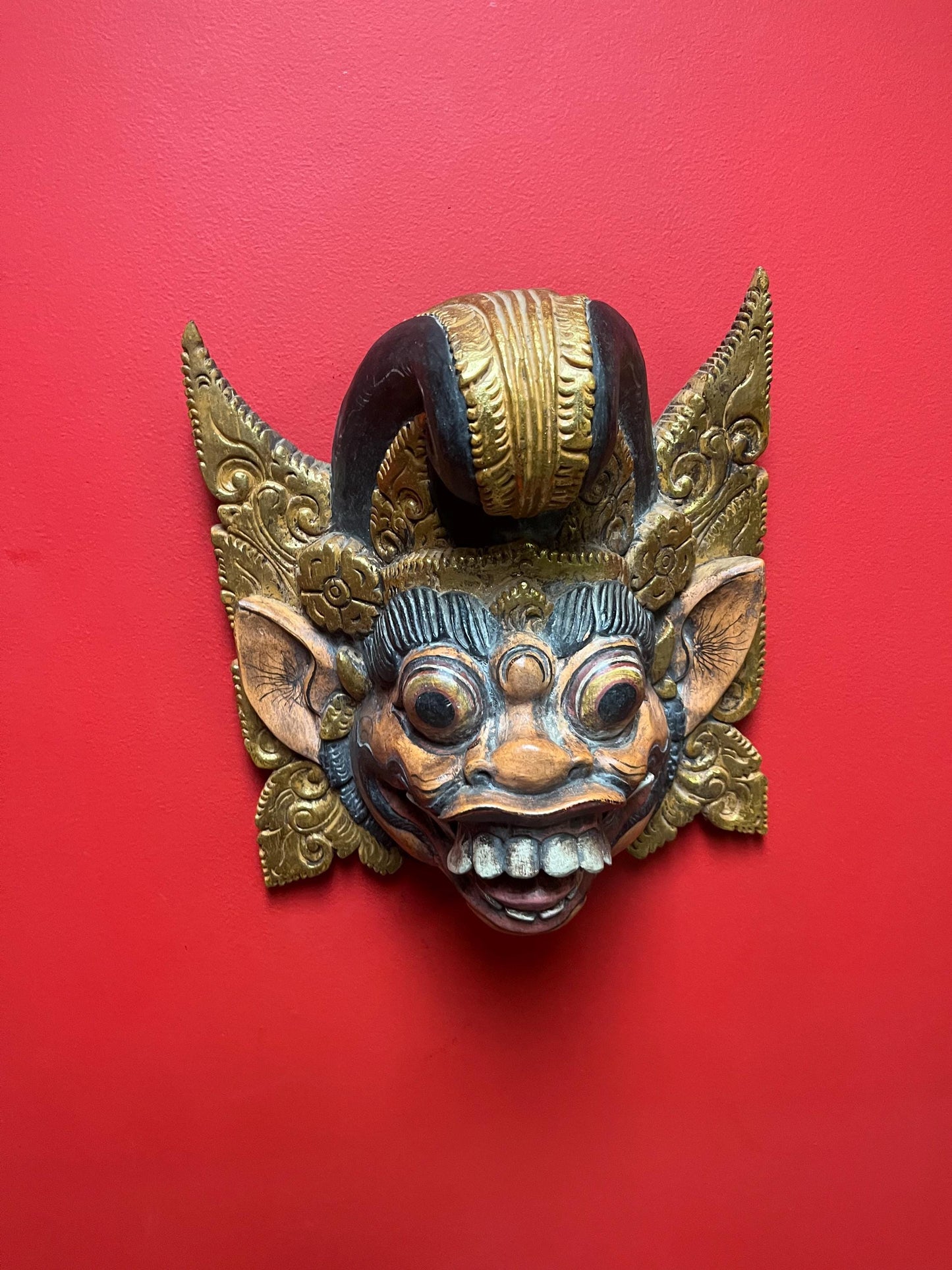 Large south Asian wooden mask in great condition  older piece and 13 x 13“  - wonderful patina
