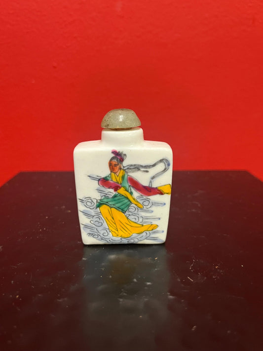 Chinese porcelain signed snuff bottle with stone stopper