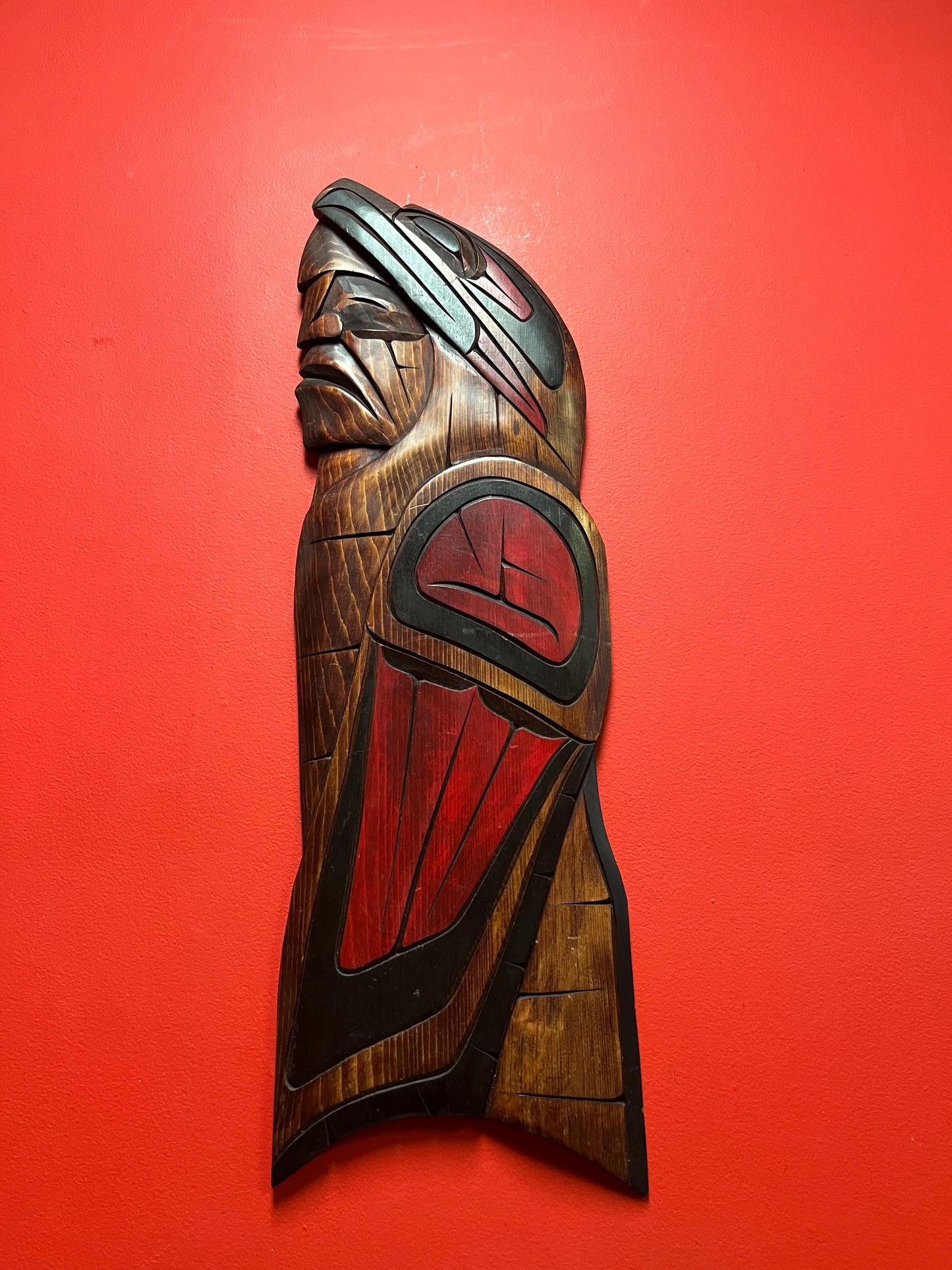 Stunning 31 x 10 indigenous first nations, Pacific Northwest Coast Richard Charlie cedar plaque - chief Eagle transformation - wow