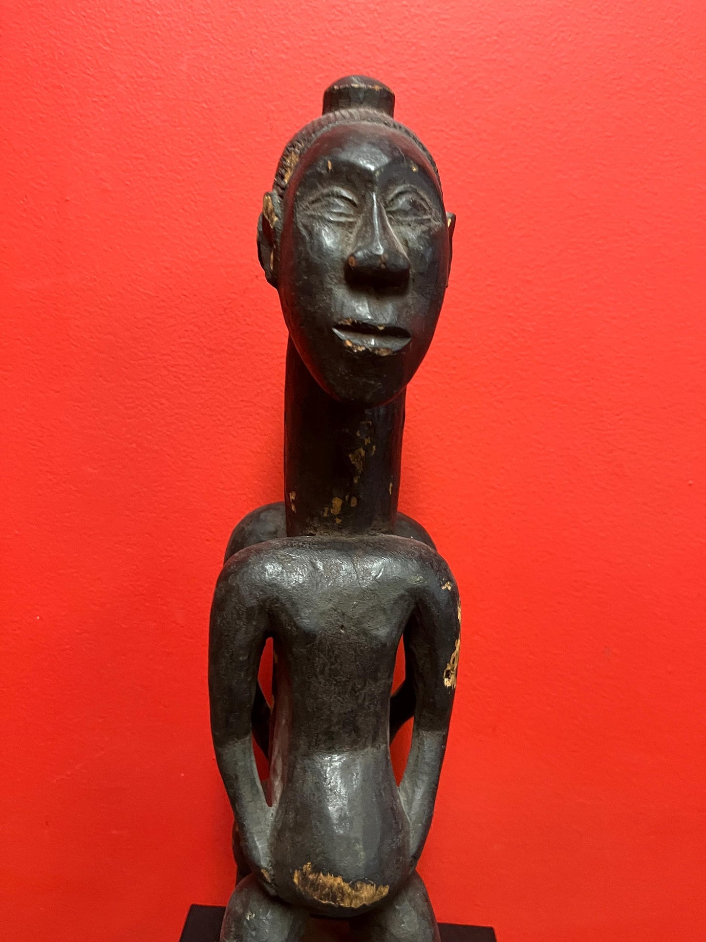 Stunning African Congo old old wooden statue  double figure fertility  18 inches tall  antique condition  wow