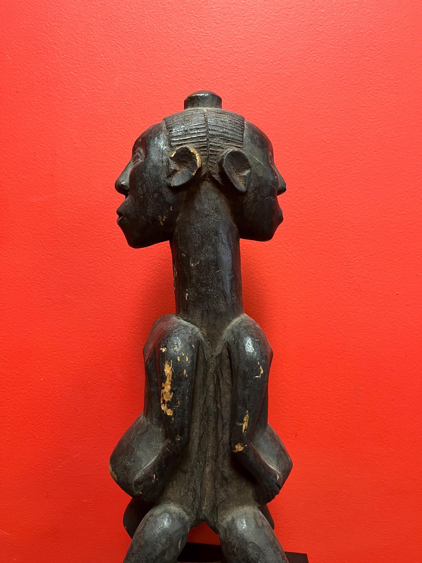 Stunning African Congo old old wooden statue  double figure fertility  18 inches tall  antique condition  wow