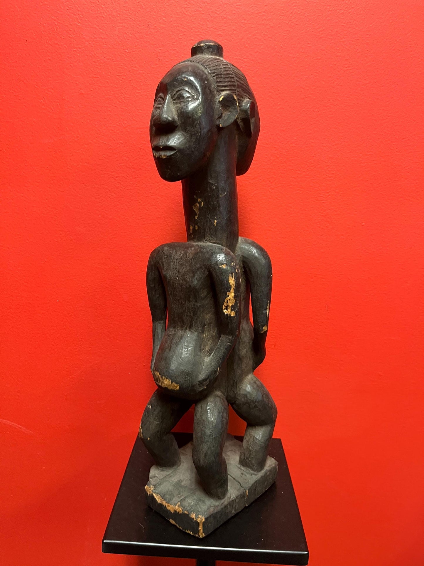 Stunning African Congo old old wooden statue  double figure fertility  18 inches tall  antique condition  wow